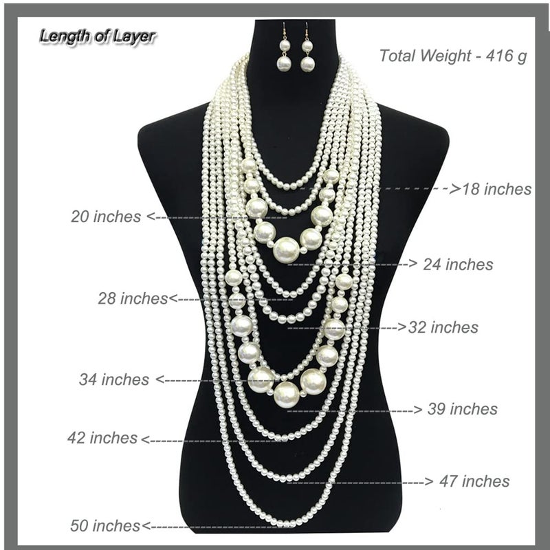 Fashion 21 Women's Chunky Multi-Strand Faux Pearl Statement Necklace and Earrings Set (Cream - Style B) - Image 5